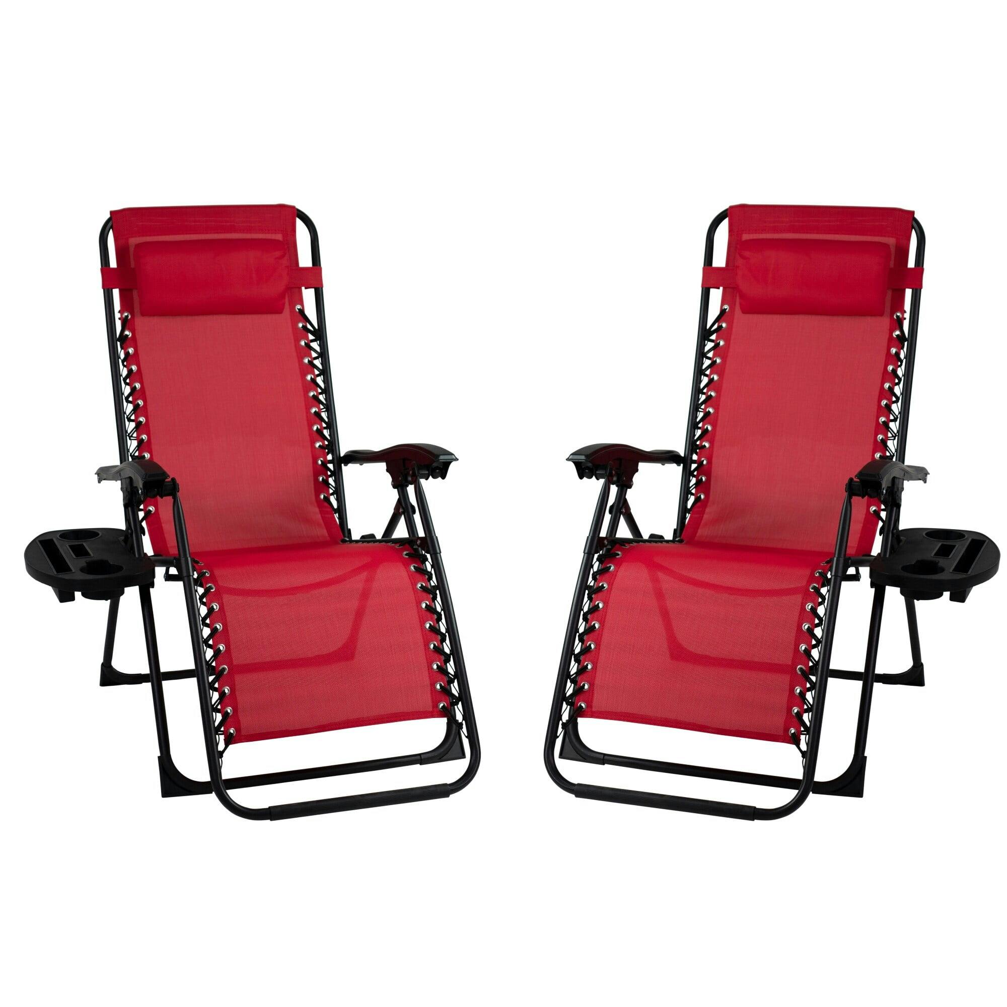 Deluxe Black Steel Frame Zero Gravity Lounger with Red Fabric