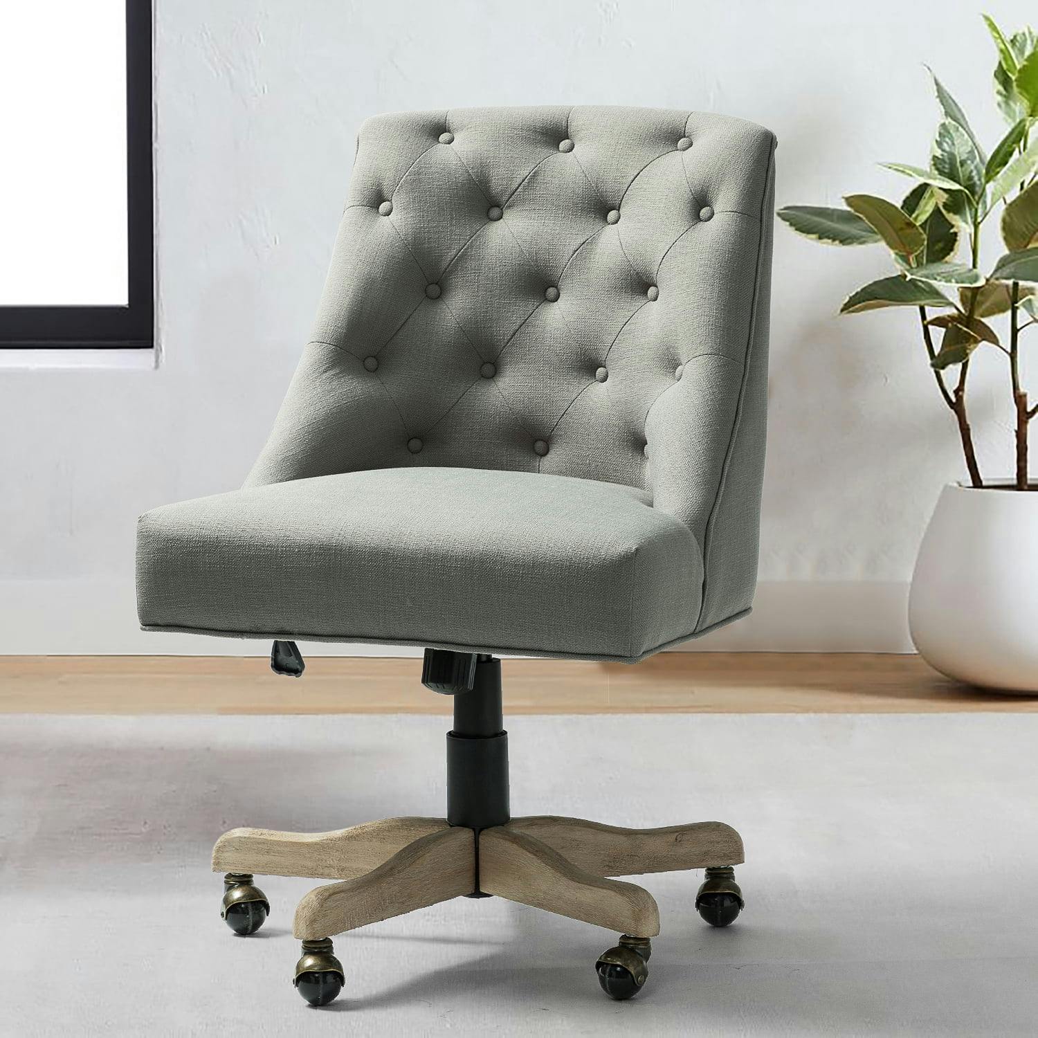 ErgoSwivel Modern Gray Fabric Armless Task Chair with Wood & Metal Base