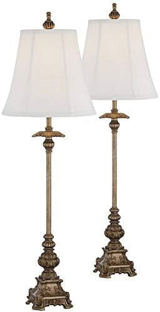 Juliette Antique Gold Ornate Buffet Table Lamp Set with White Bell Shades