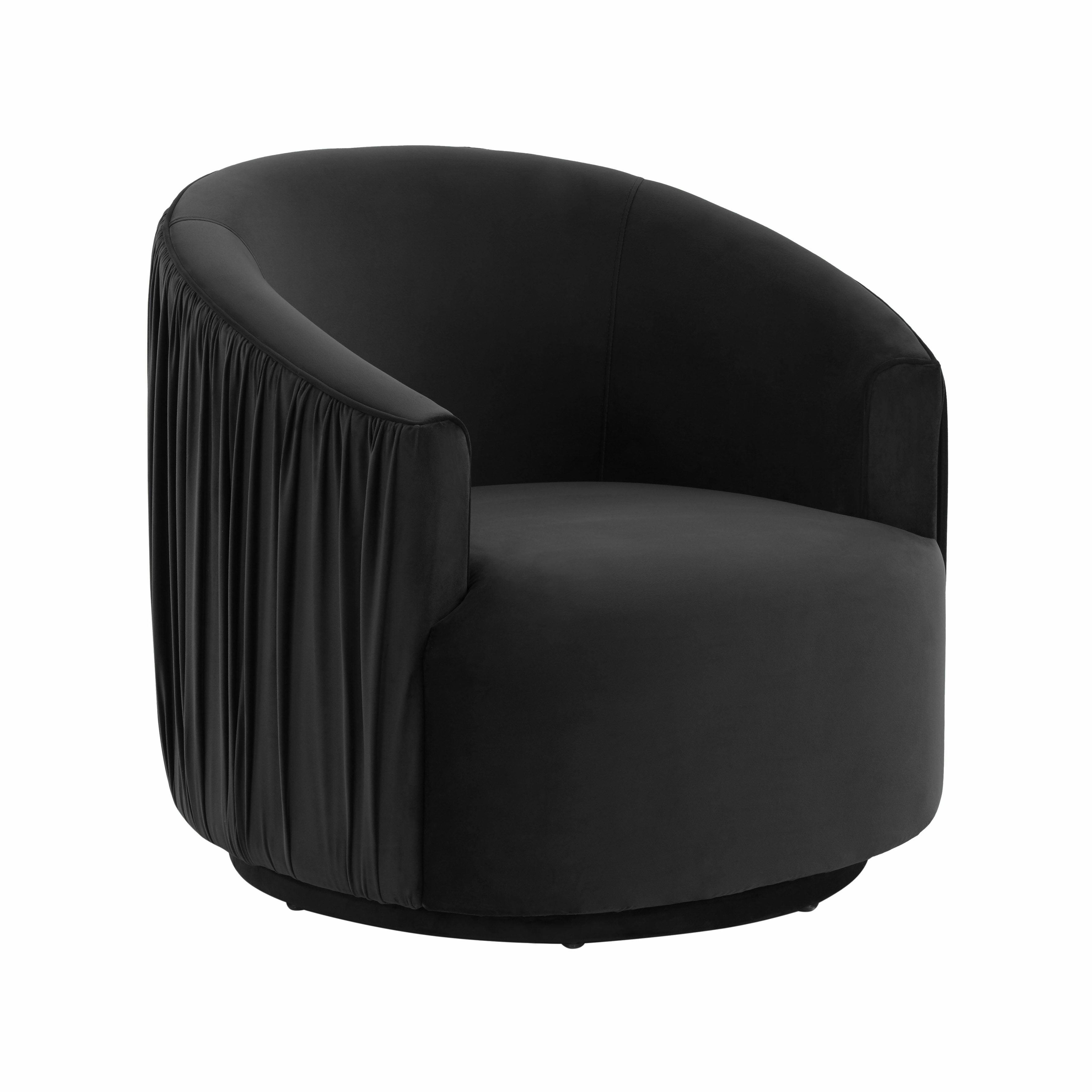 Elegant Black Velvet Barrel Swivel Accent Chair