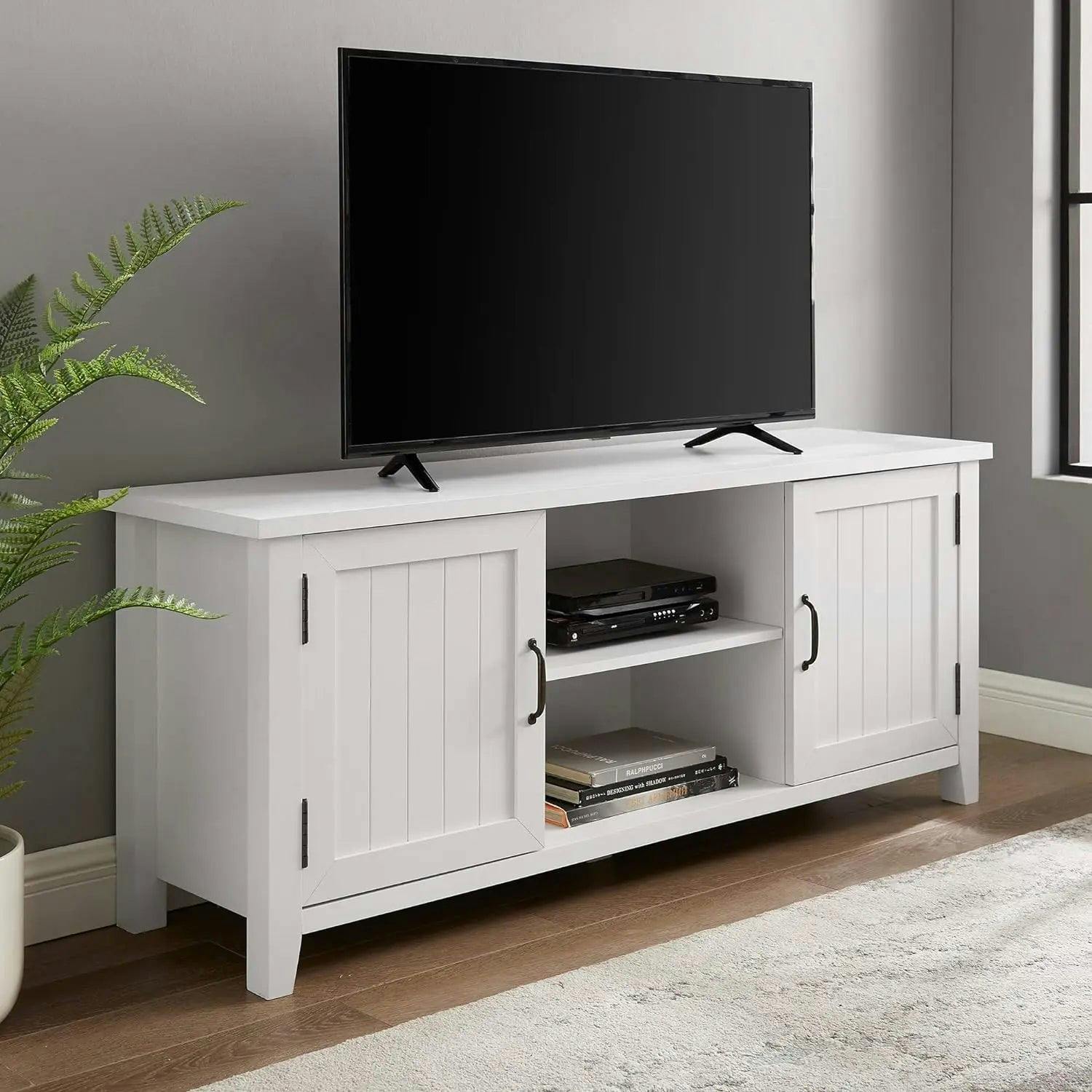 Coastal White 58" TV Stand with Fireplace and Cabinet Storage