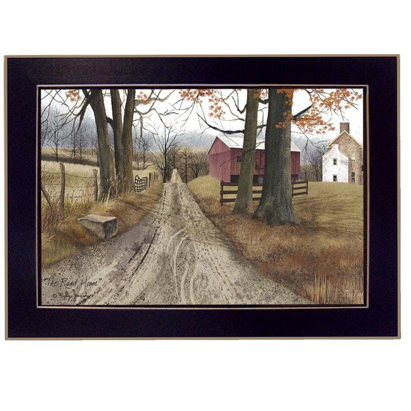 Vintage Farmhouse Landscape Black Framed Canvas Art 14"x10"