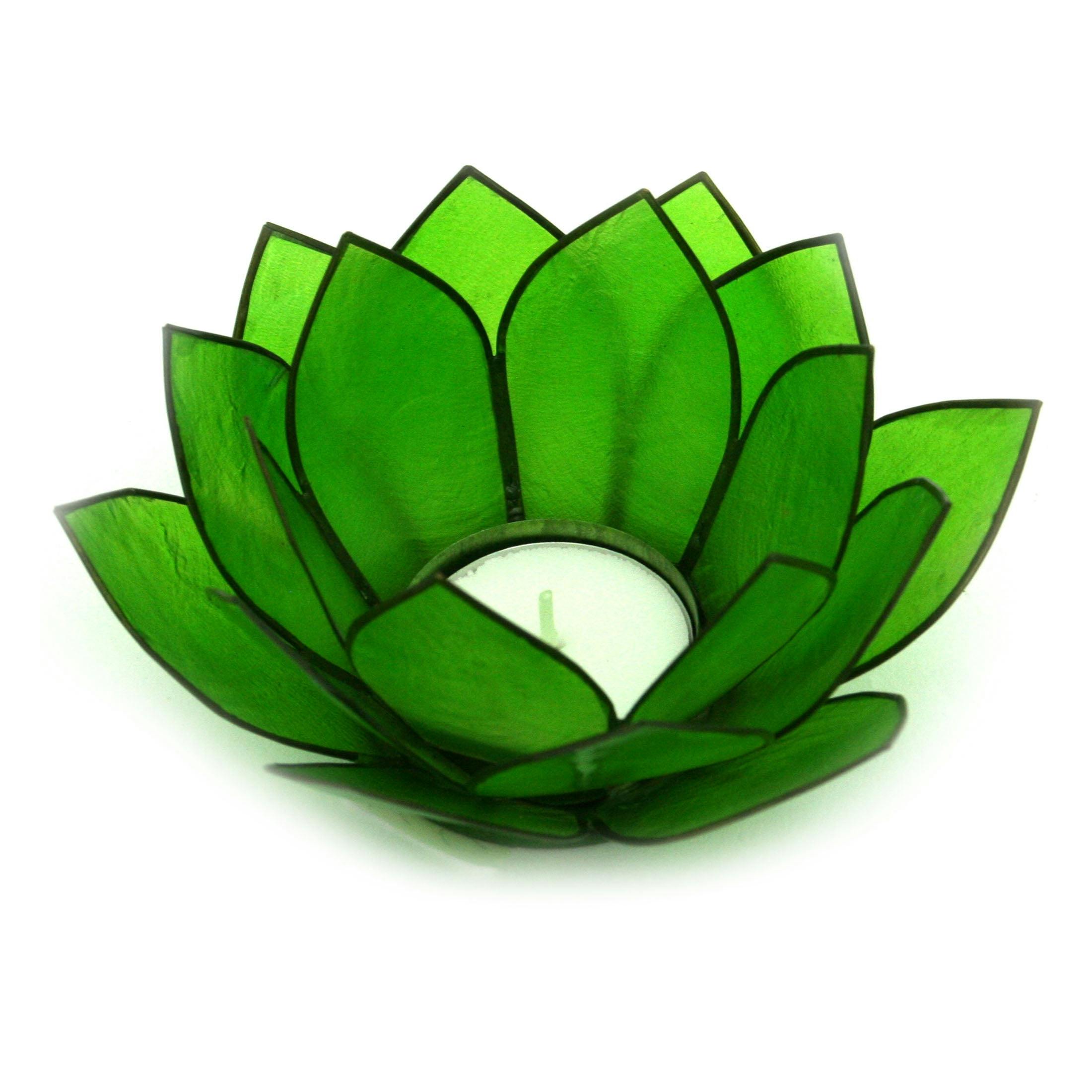 Jade Green Capiz Shell 4.75" Lotus Flower Tealight Holder