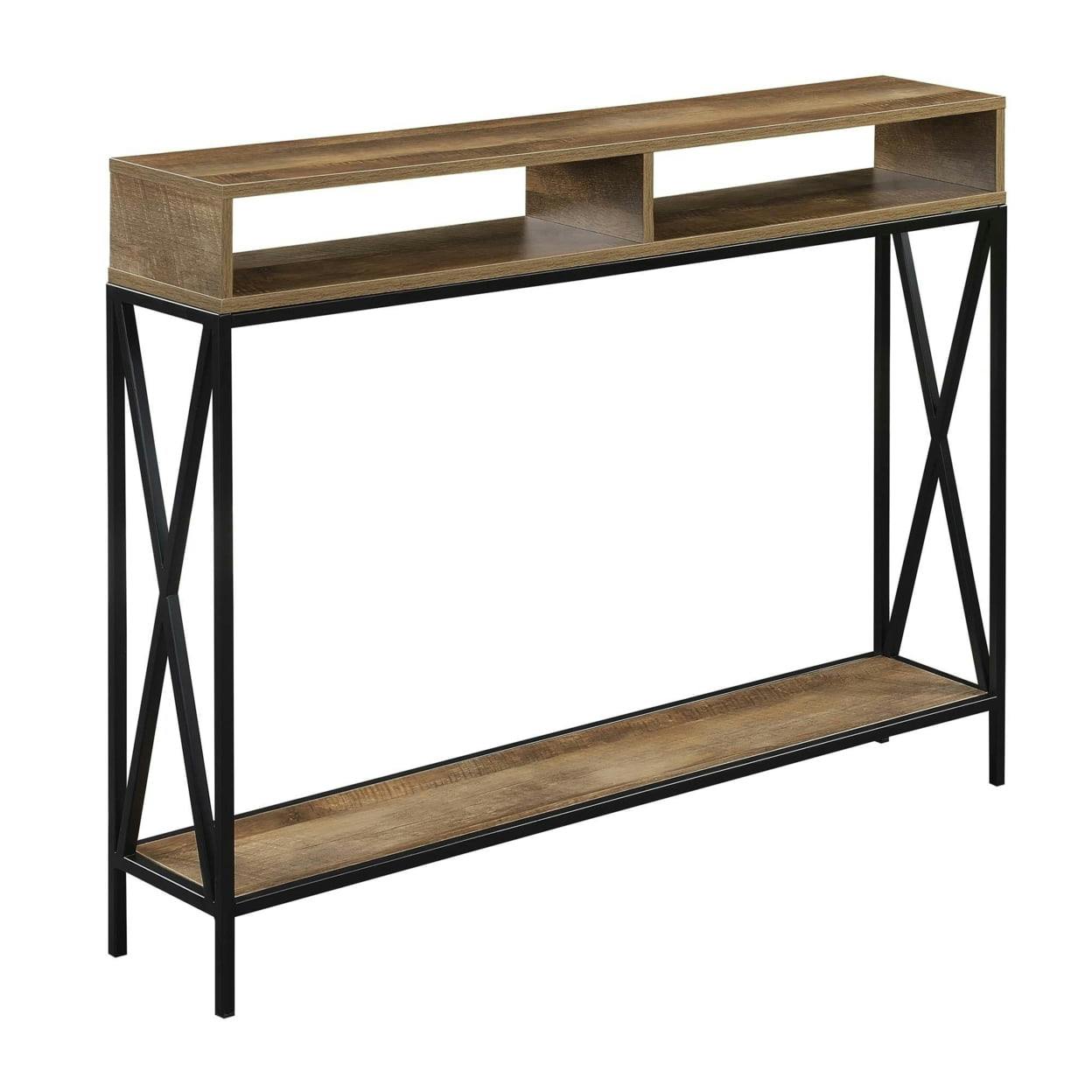 Nutmeg Wood & Black Metal Deluxe Console Table with Storage Shelf