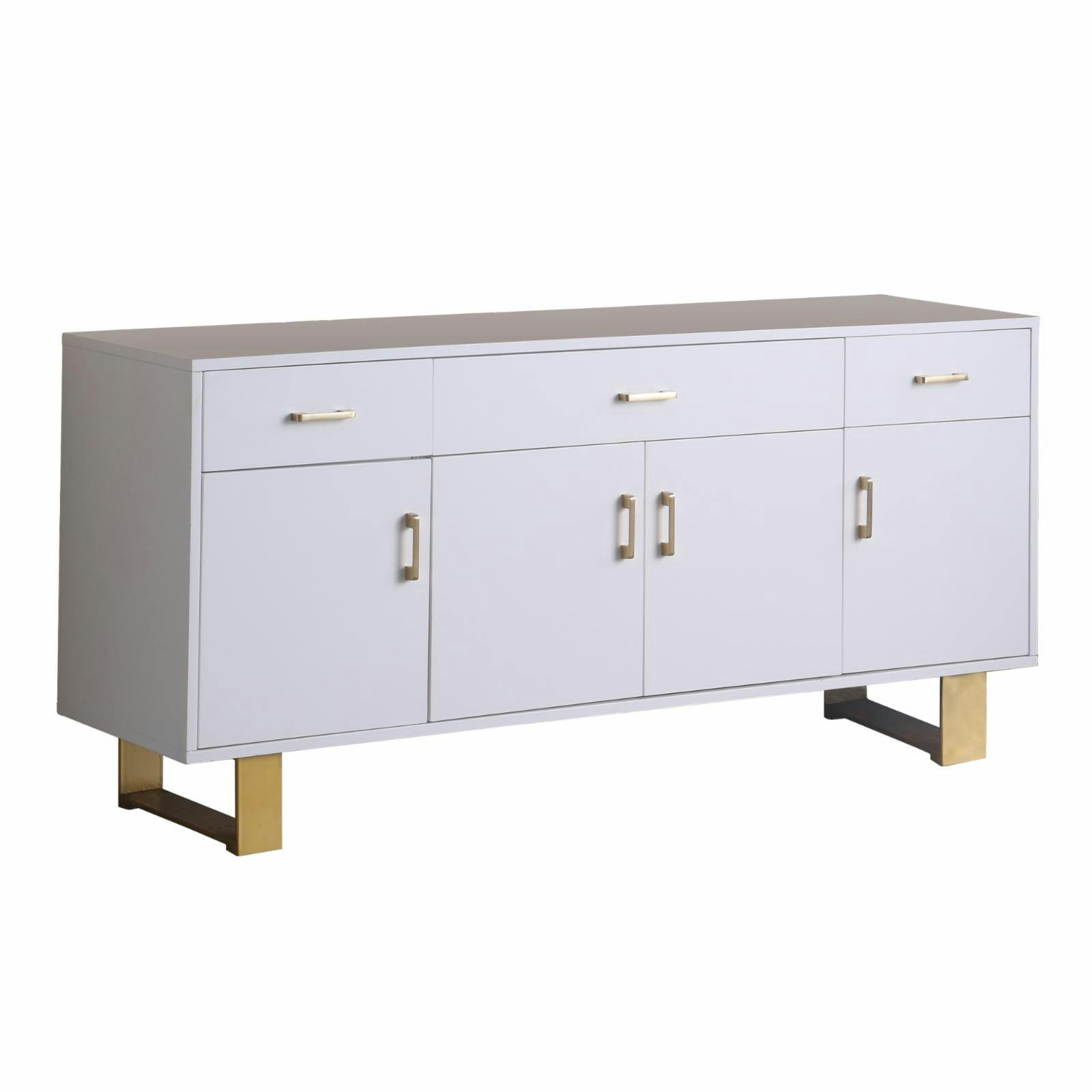 Tyrion Modern White Lacquer Sideboard with Gold Stainless Accents