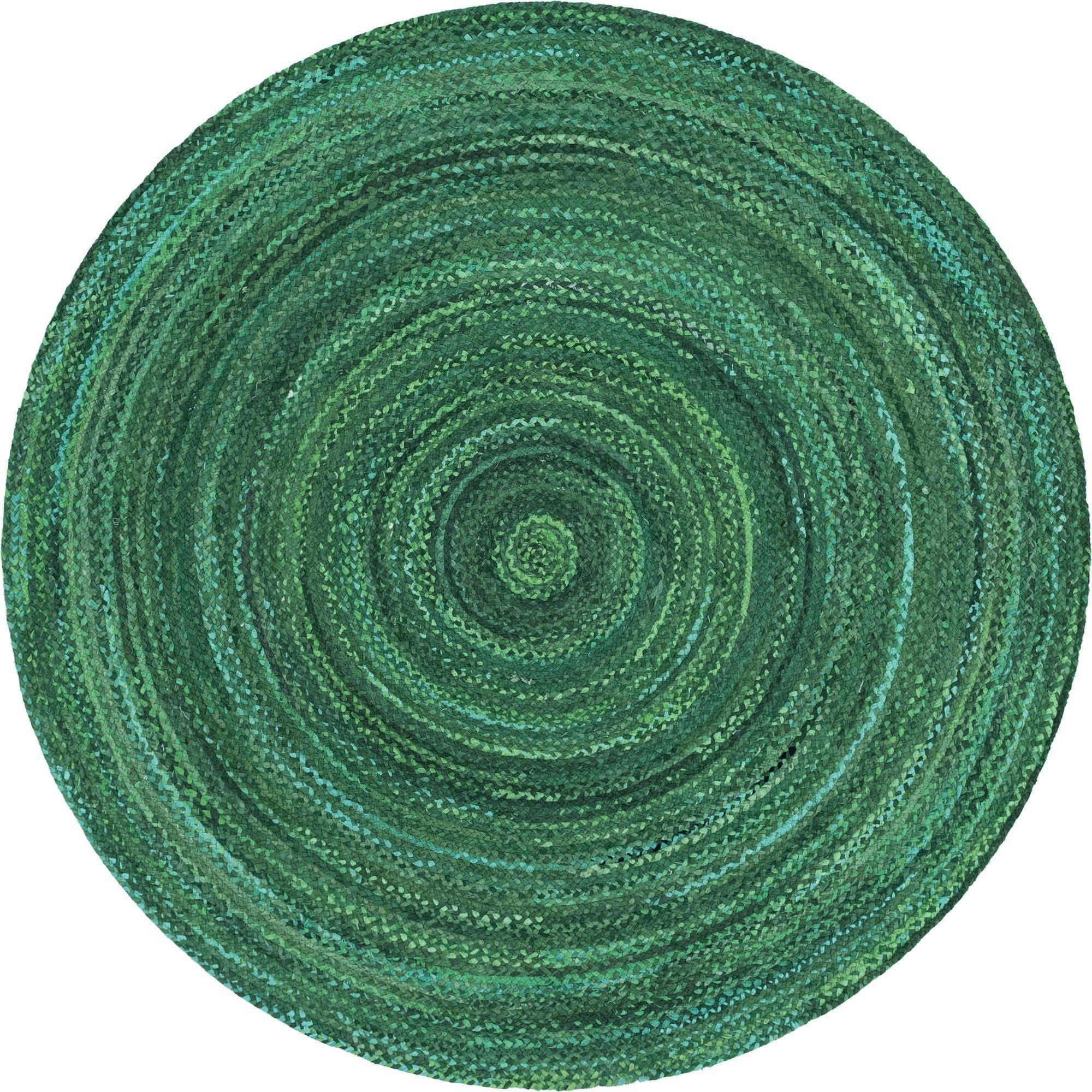 Handmade Braided Chindi 8 ft Round Rug in Green and Turquoise