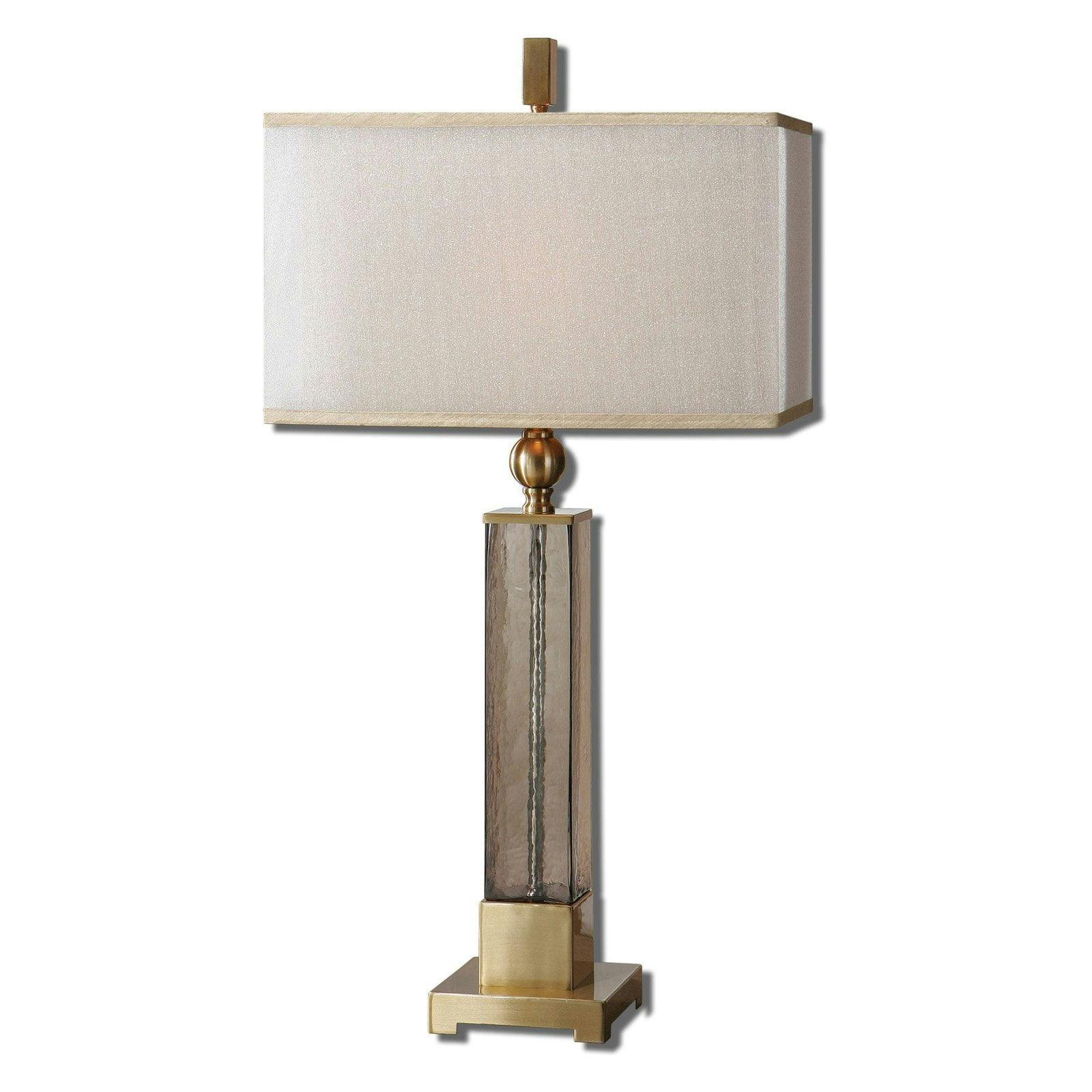Caecelia Amber Glass and Brushed Brass Table Lamp with Double Shade