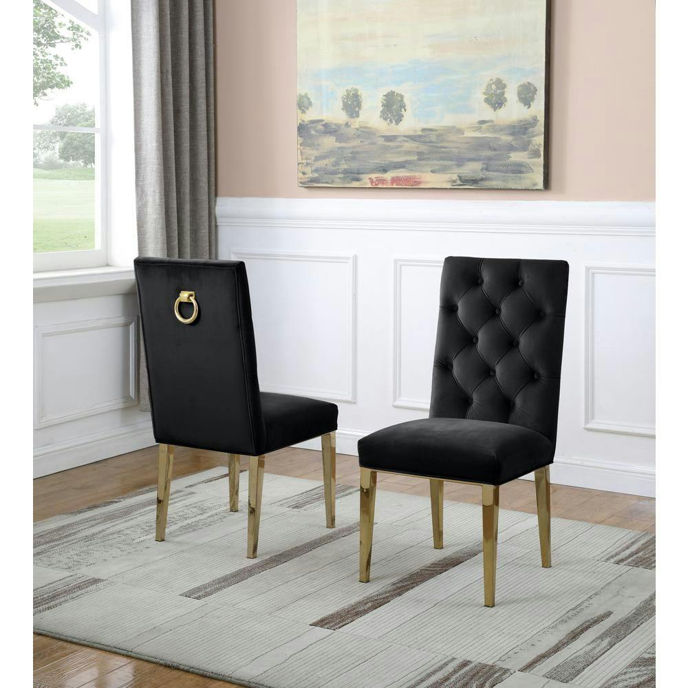 Elegant Black Velvet Upholstered Side Chair with Gold Metal Legs