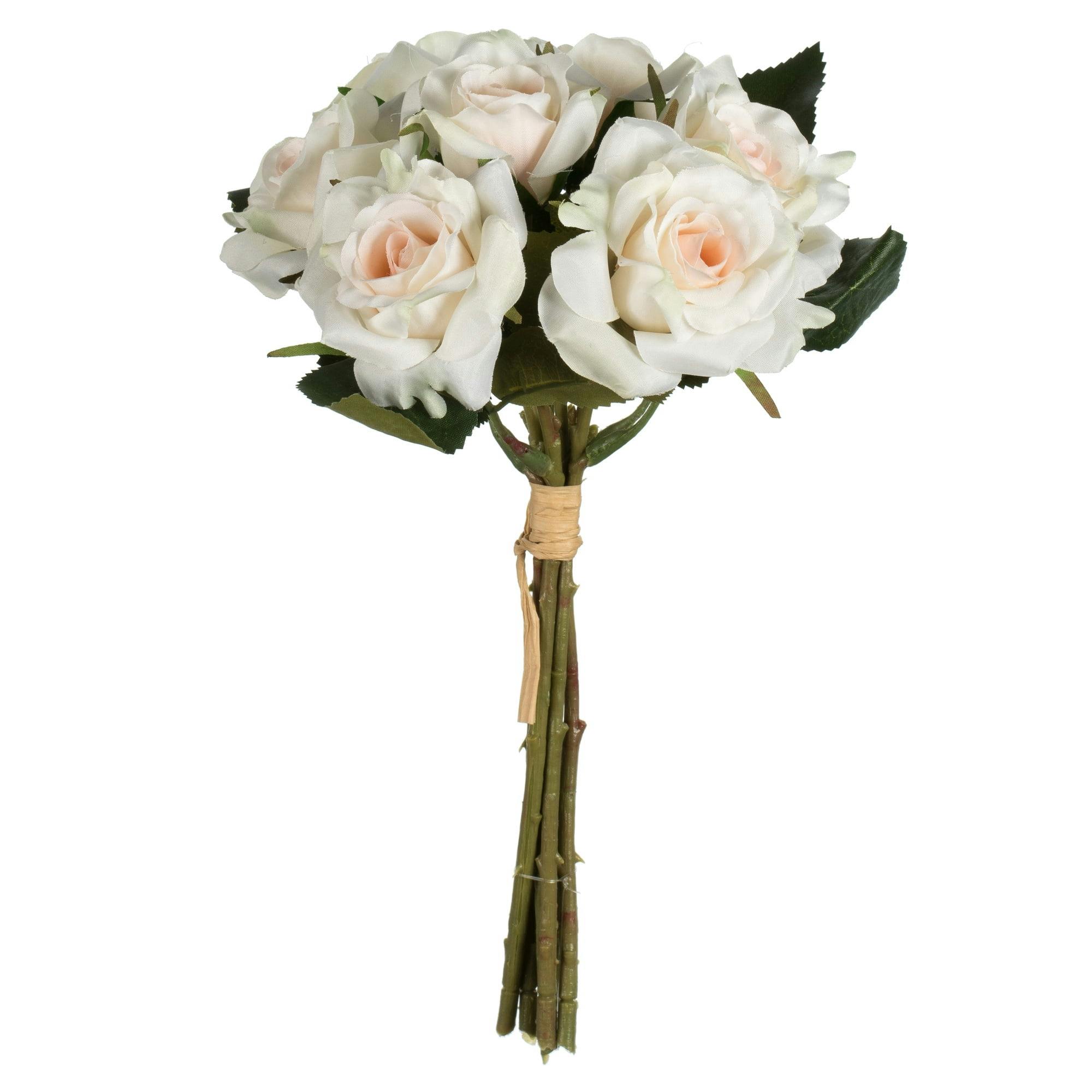 Elegant Cream Rose Artificial Bouquet 10" with Lush Foliage