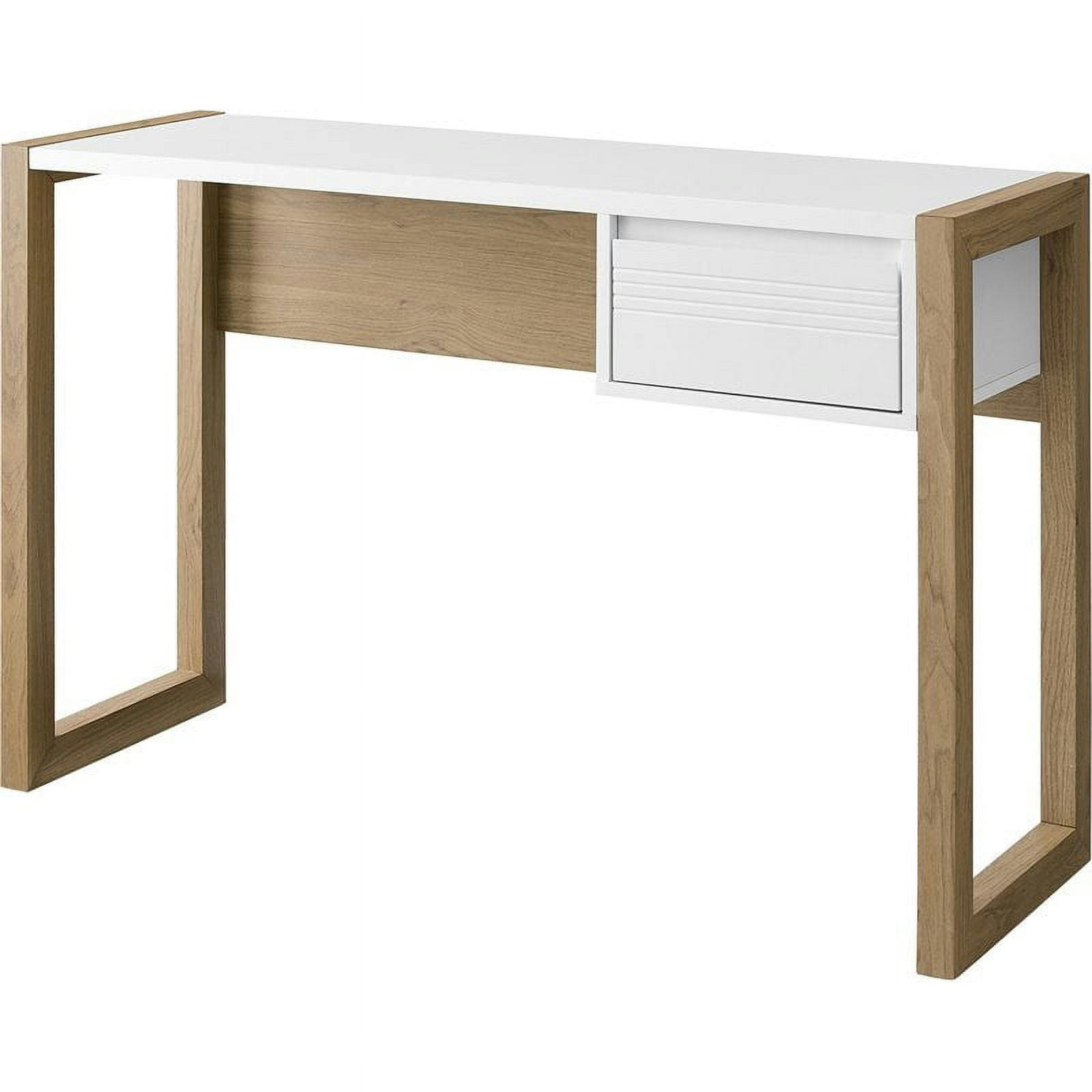 Ashton 46" English Oak and Solid White Modern Writing Desk with Drawer
