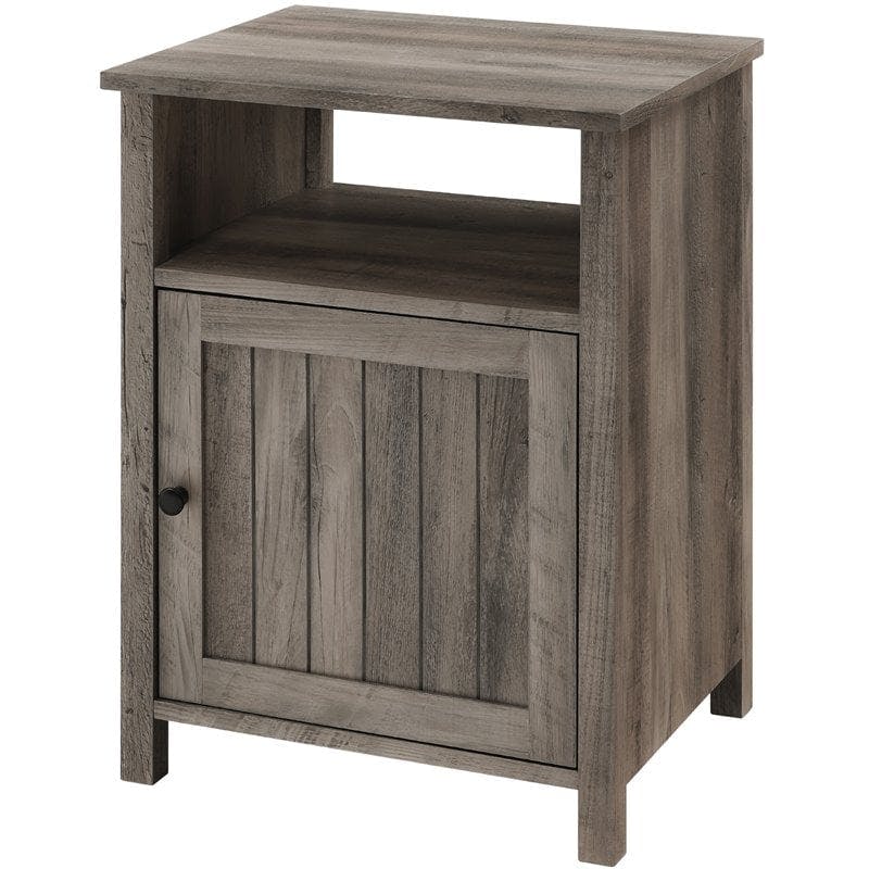 Simplicity Grooved Door Walnut & Metal Side Table with Storage