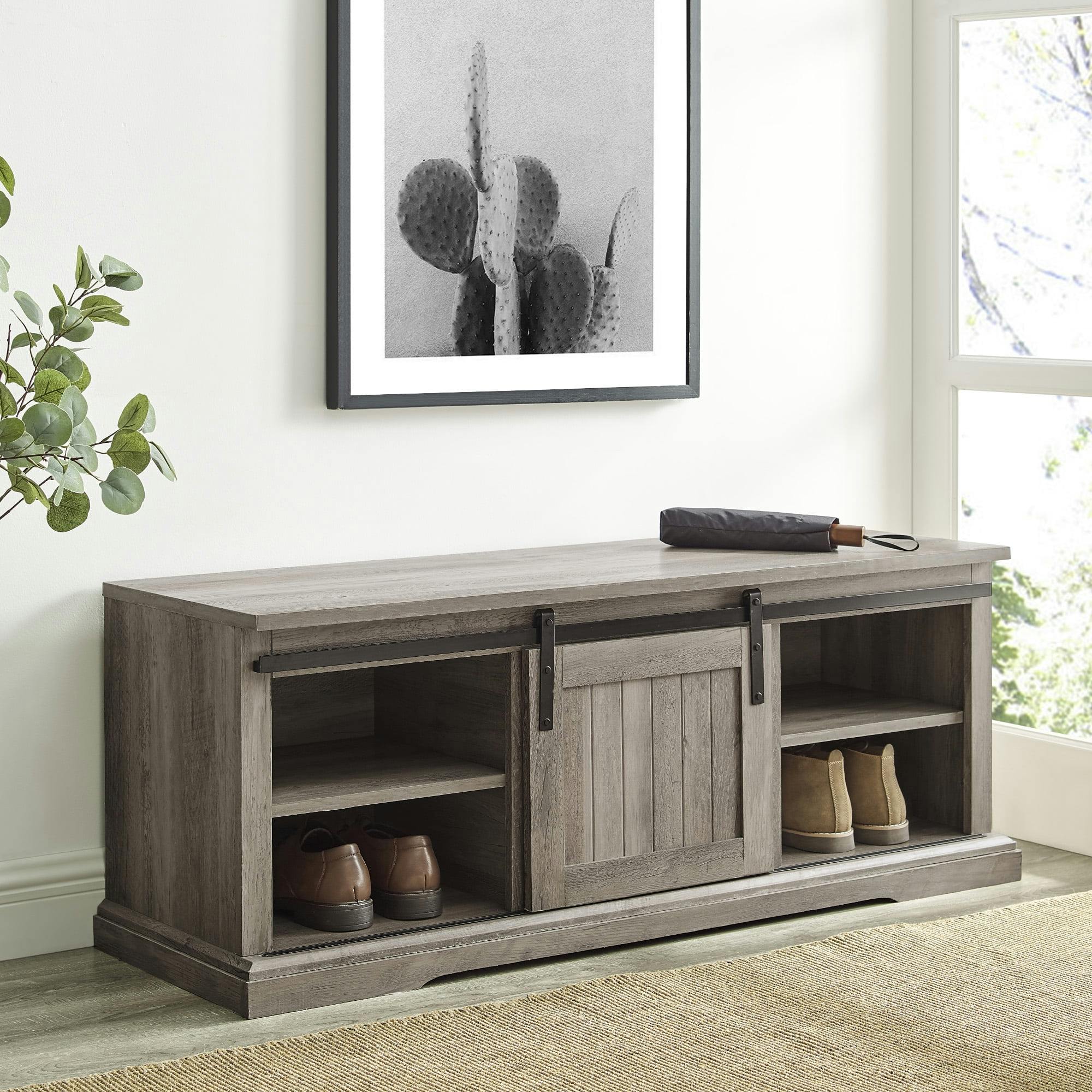 Sophie's Farmhouse 48" Grey Wash Entry Bench with Sliding Door