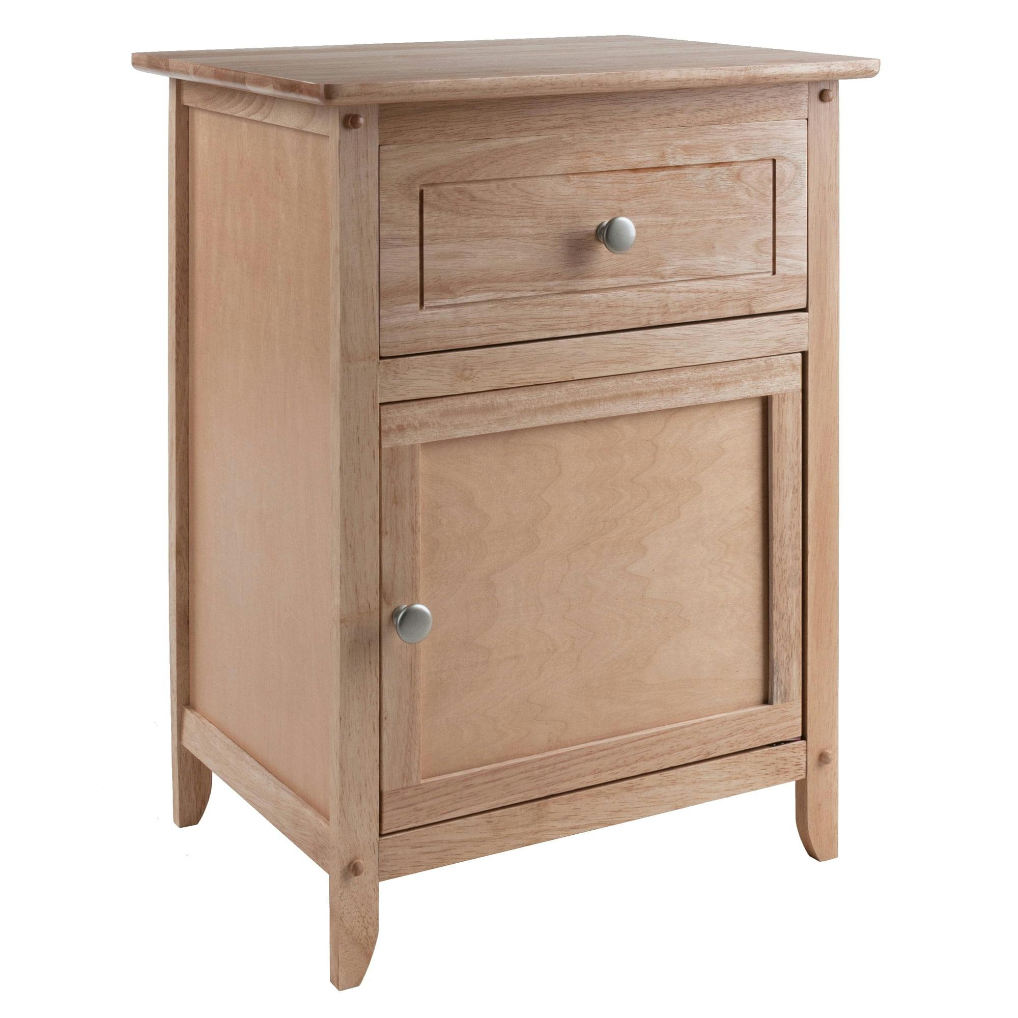 Transitional Beechwood Rectangular Nightstand with Drawer and Cabinet