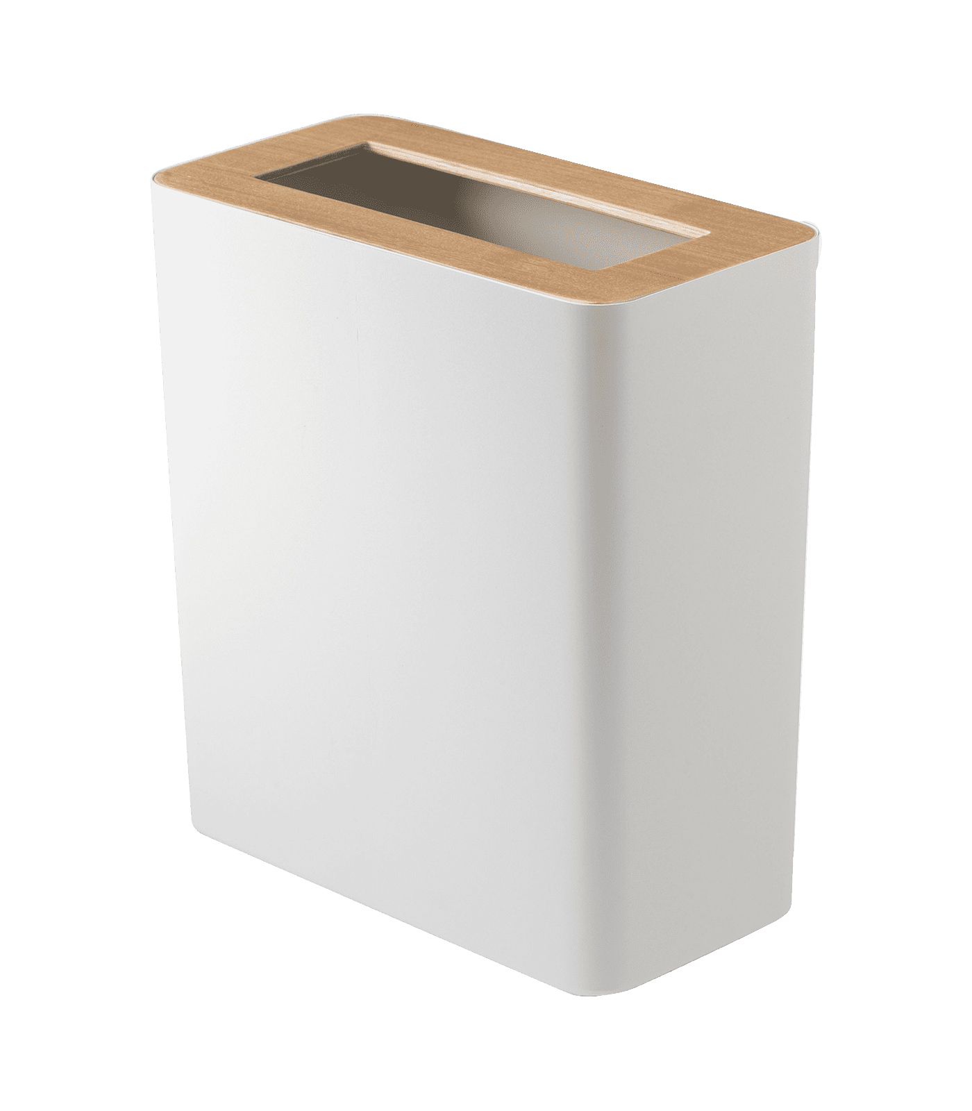 Modern White Steel & Wood Slim Rectangular Wastebasket, 2.5 Gallons
