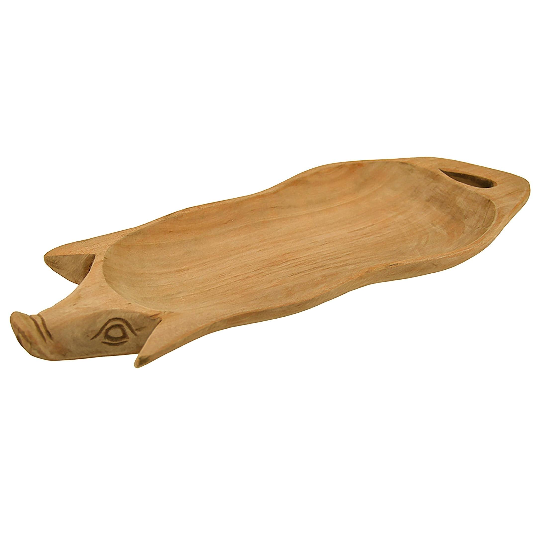Rustic Hand-Carved Pig-Shaped Natural Wood Serving Tray 14.75"