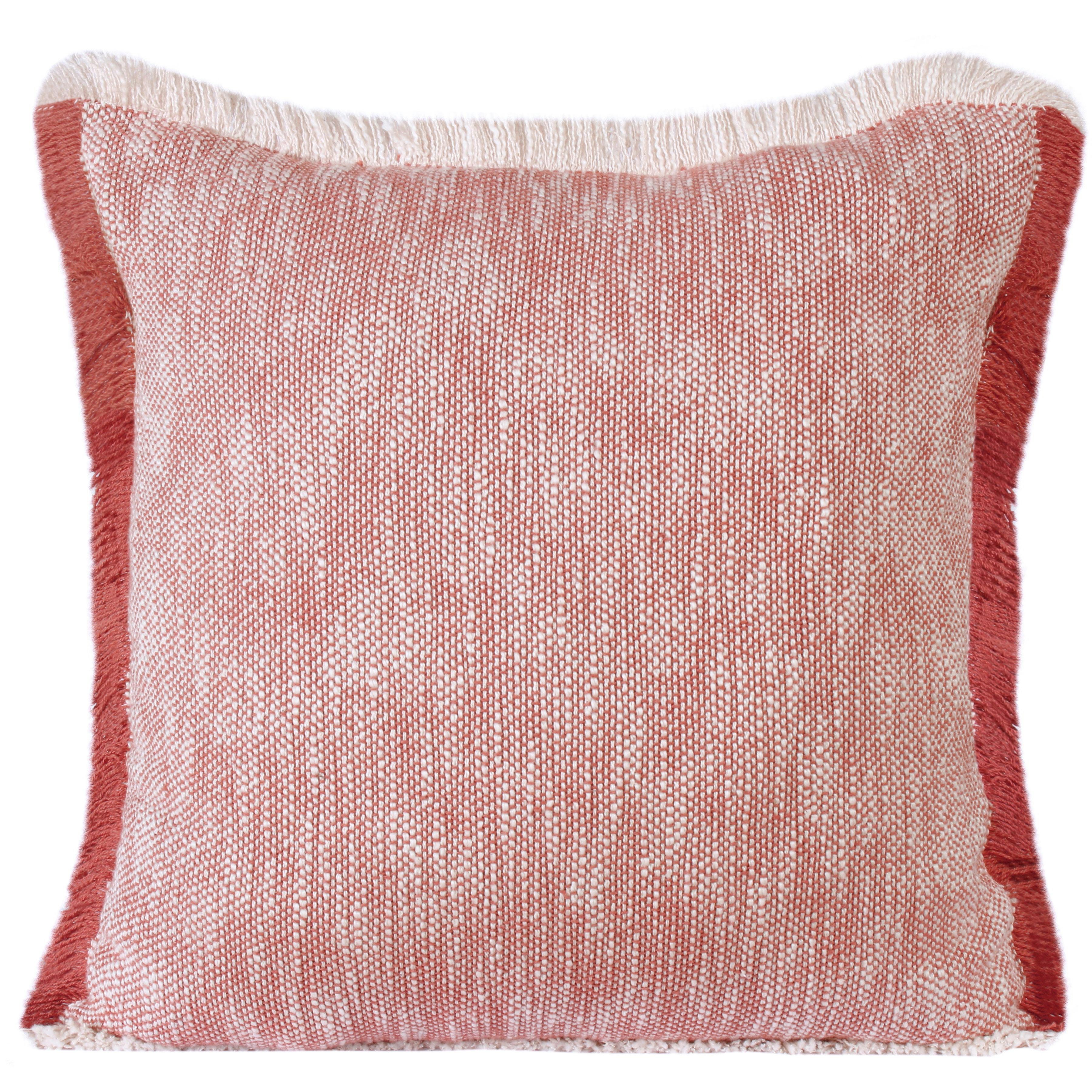 Sevita Auburn Red & White Cotton Fringe Square Throw Pillow - 20" x 20"