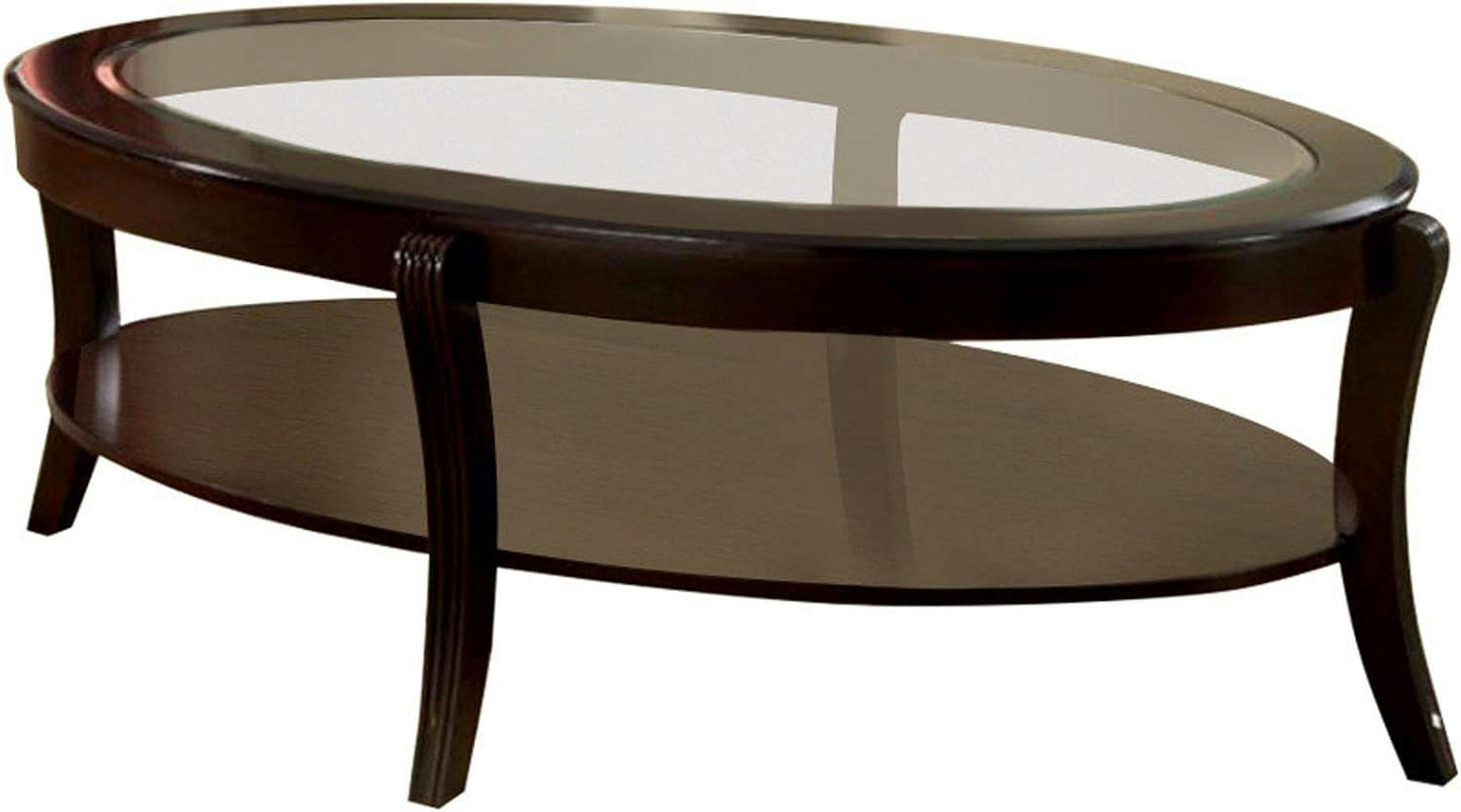 Finley Contemporary Oval Coffee Table with Beveled Glass and Wood Storage