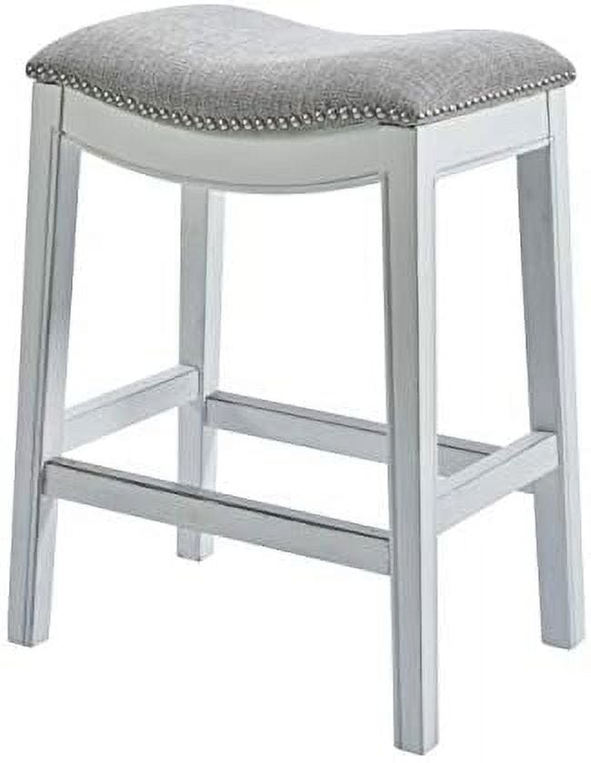 Zoey 31" White Wood Backless Saddle Barstool with Linen Seat