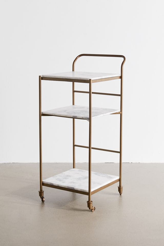 Elegant Gold-White Marble Rectangular Bar Cart with Storage