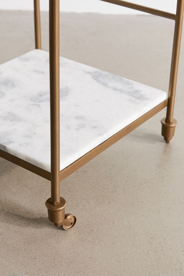 Elegant Gold-White Marble Rectangular Bar Cart with Storage