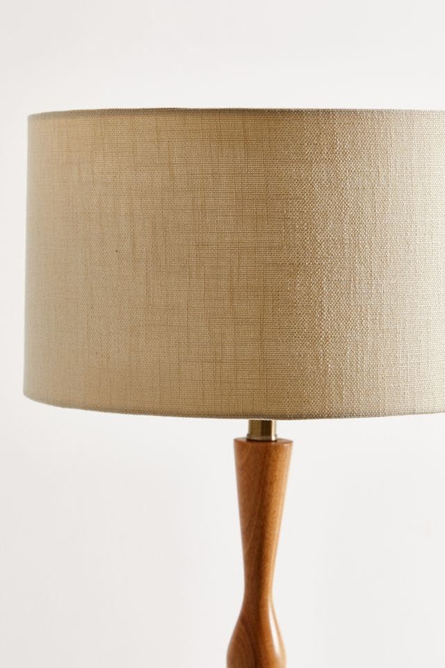 Antique Brass & Natural Oak Off-White Shade Modern Bohemian Floor Lamp