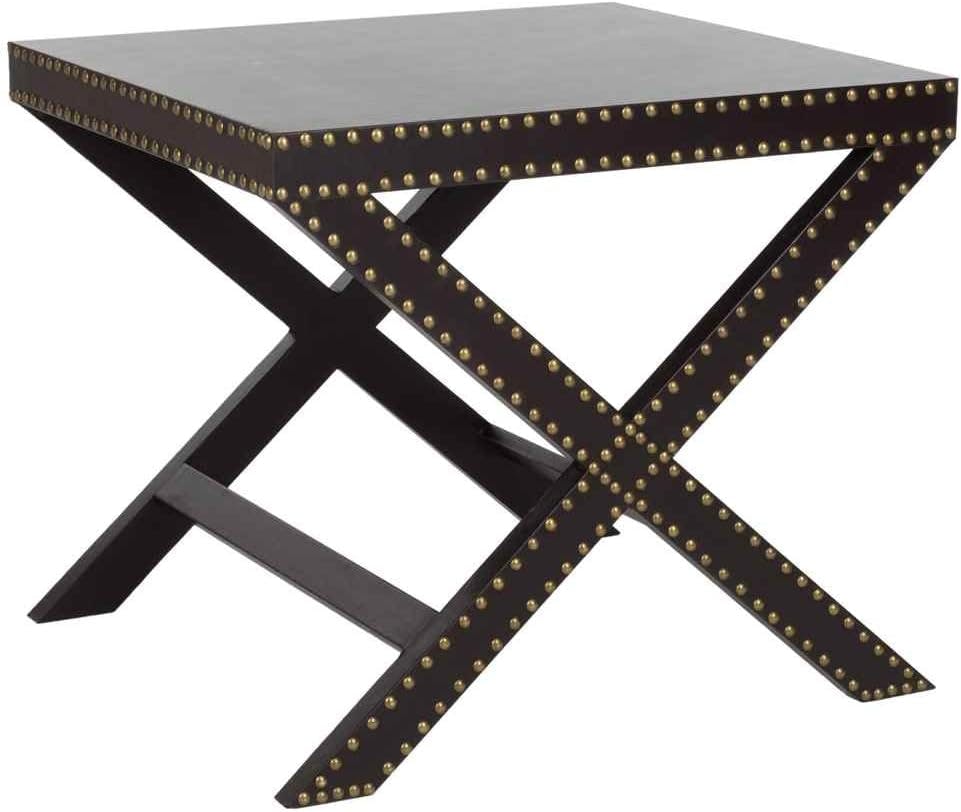Transitional Jeanine Charcoal Grey Wood and Metal Rectangular End Table
