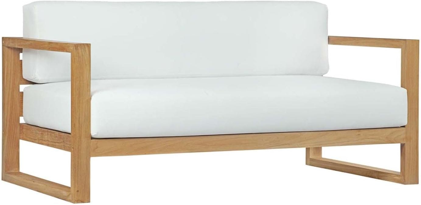 Upland Teak Wood 63.5'' Natural White Outdoor Patio Sofa