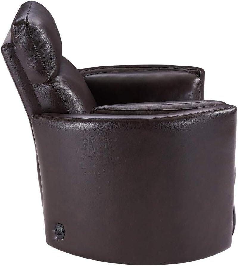 Florence Brown Top-Grain Leather Swivel Recliner with USB Charger