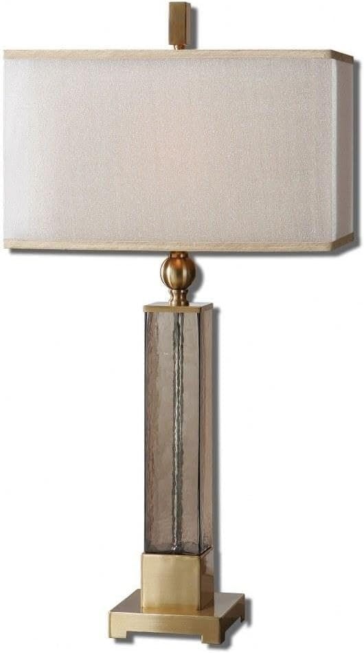 Caecelia Amber Glass and Brushed Brass Table Lamp with Double Shade