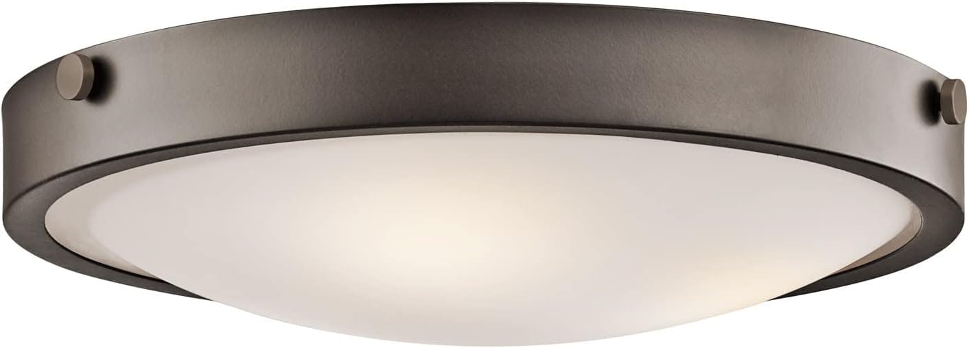 Olde Bronze 3-Light Flush Mount with Stain Etched White Glass