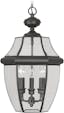 Monterey 3-Light Black Brass Outdoor Hanging Lantern with Clear Beveled Glass