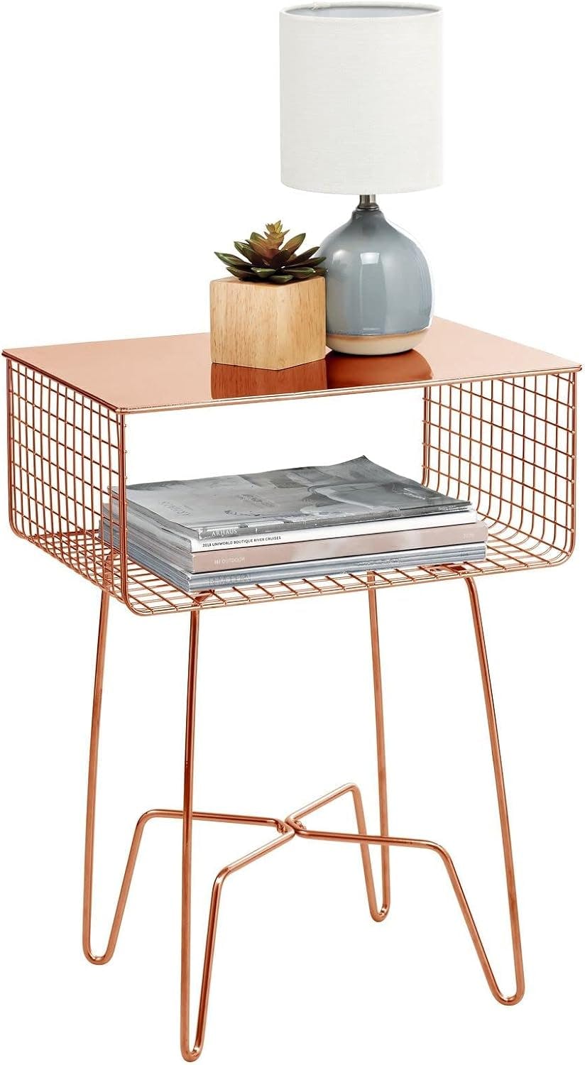 Concerto Collection Rose Gold Metal Nightstand with Storage Shelf
