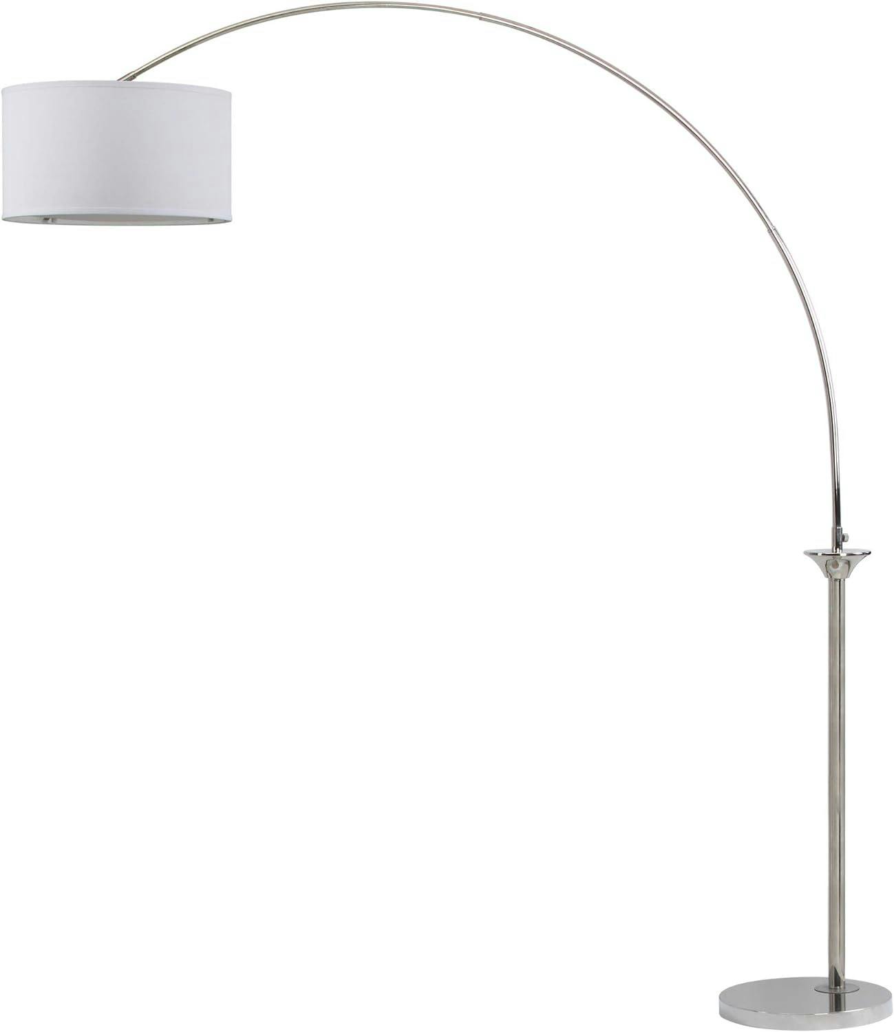 Elegant Adjustable Arc Floor Lamp in Gleaming Nickel with Cotton Shade