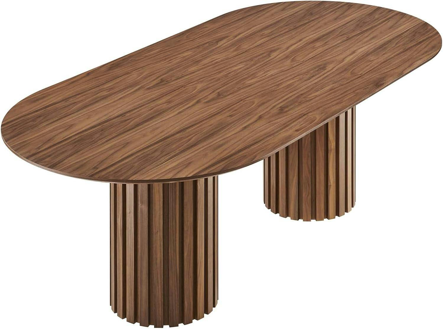 Senja 95" Oval Walnut Wood Dining Table with Mid-Century Flair