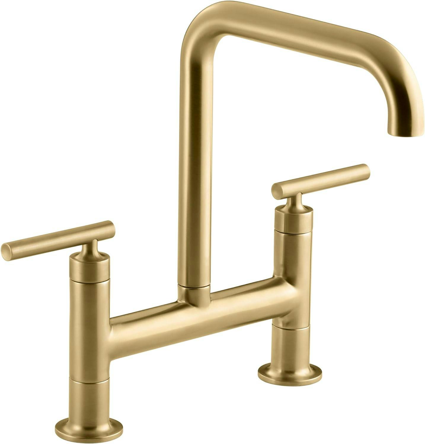 Purist 12.5'' Modern Brushed Brass 2-Handle Bridge Kitchen Faucet