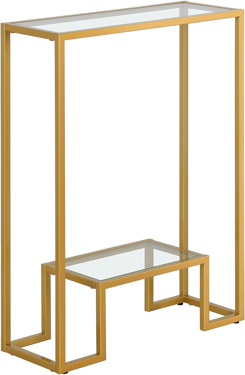 Athena Brass 22" Wide Mini Console Table with Tempered Glass Shelf