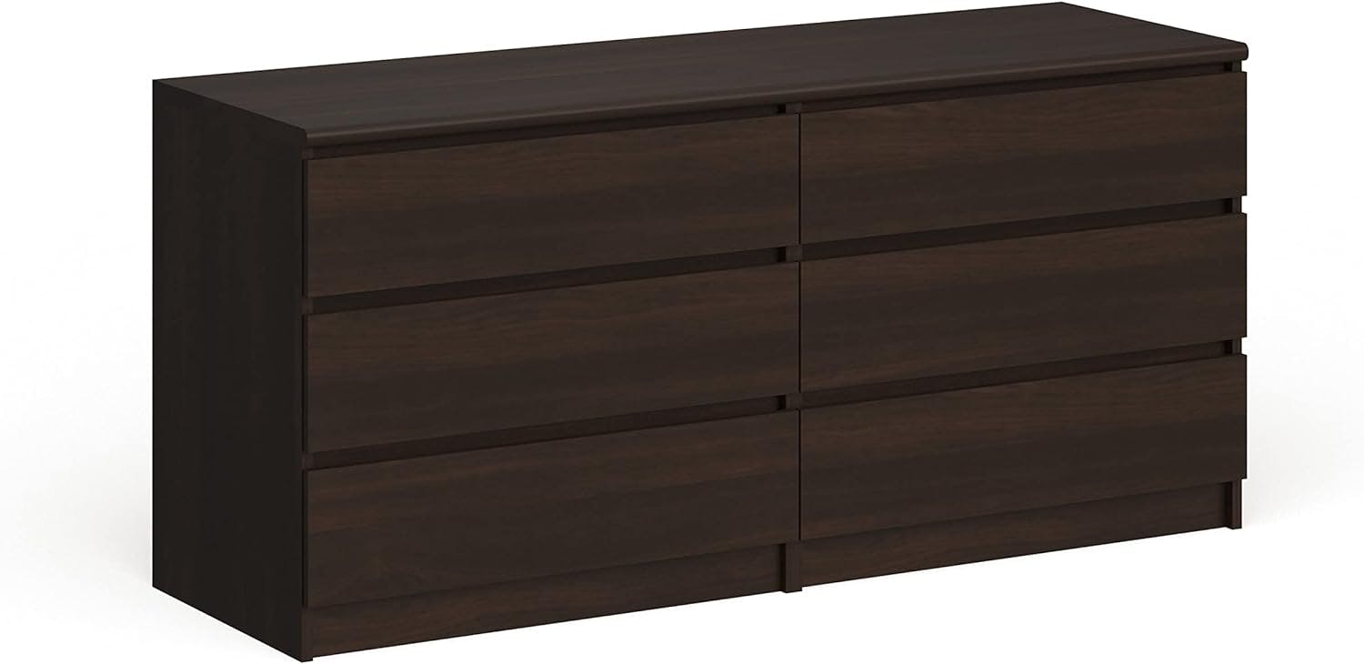 Scottsdale Modern Black Woodgrain 6-Drawer Double Dresser