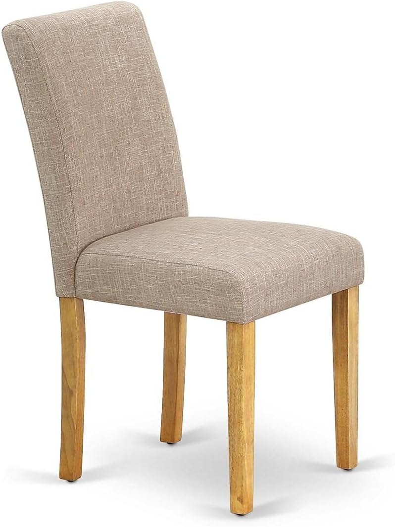 Abbott Oak and Light Fawn Linen Upholstered Parsons Side Chair Set