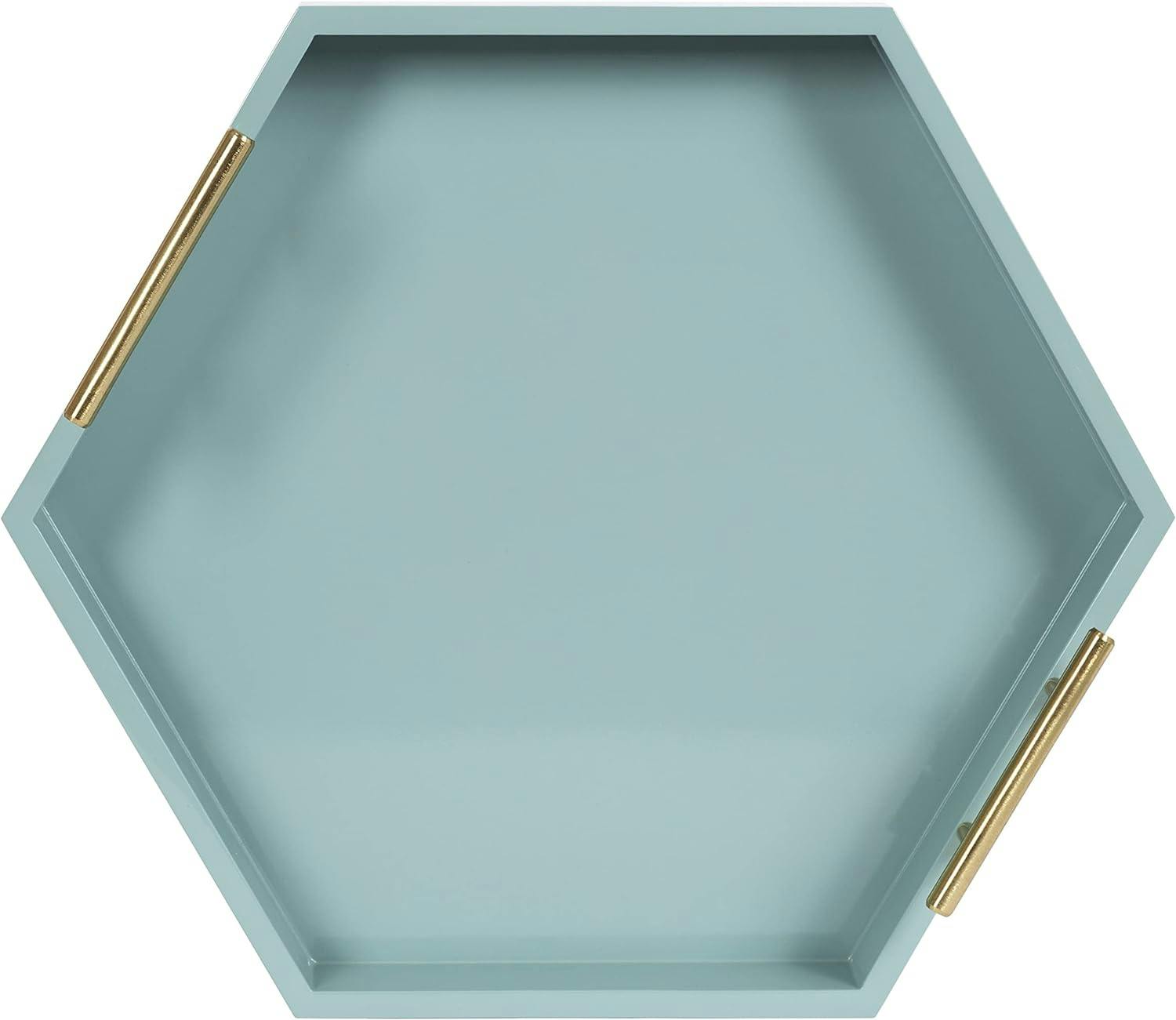 Lipton Spa Blue and Gold Hexagon Wood Decorative Tray, 18x15.5"
