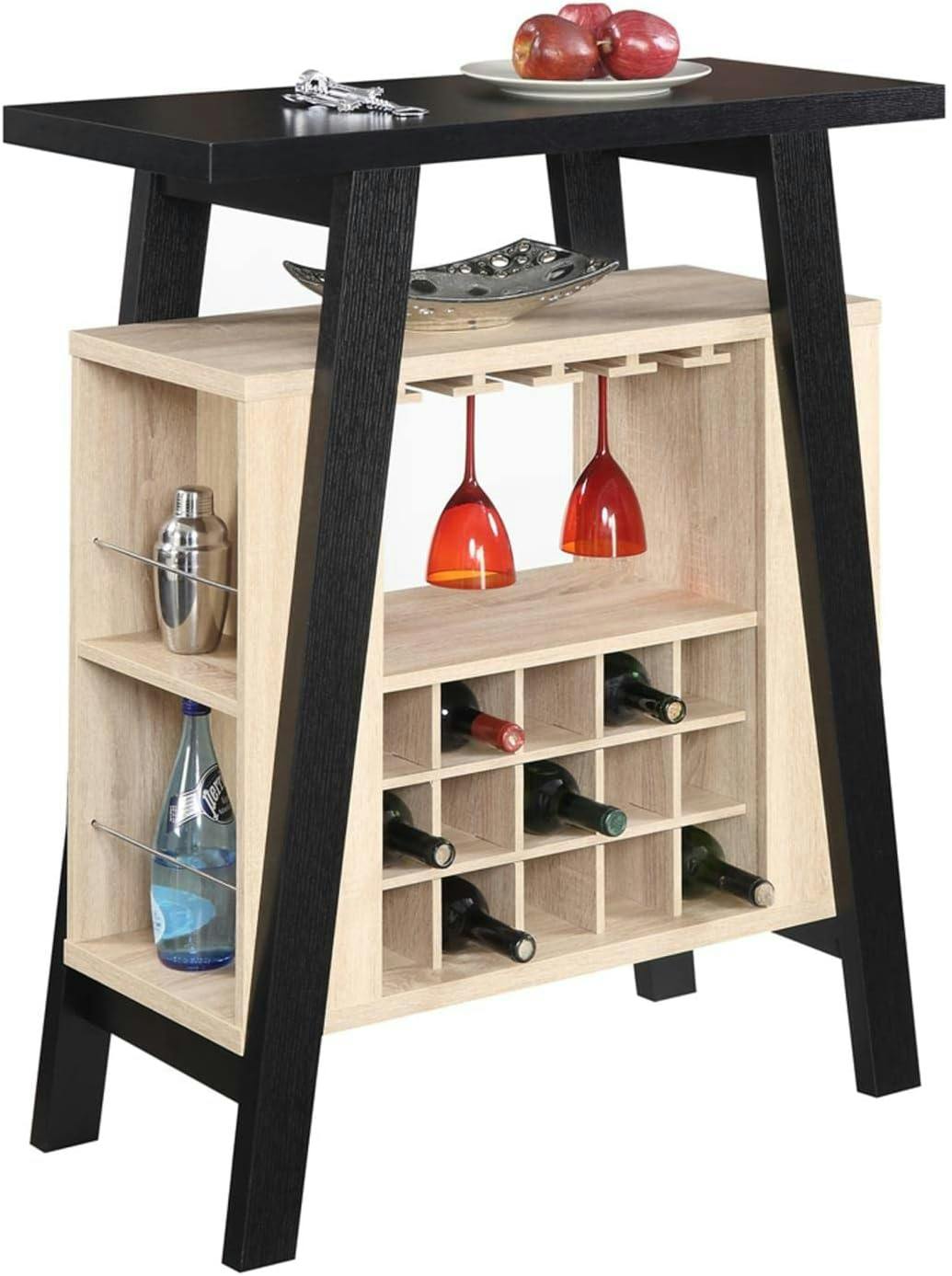 Newport Dual-Tone Bar Console with Wine Storage in Black and Weathered White