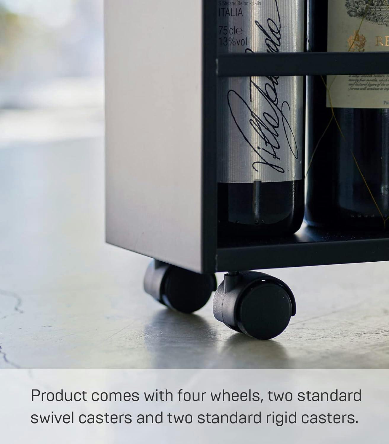 Slim Black Steel Three-Tiered Rolling Storage Cart with Handle