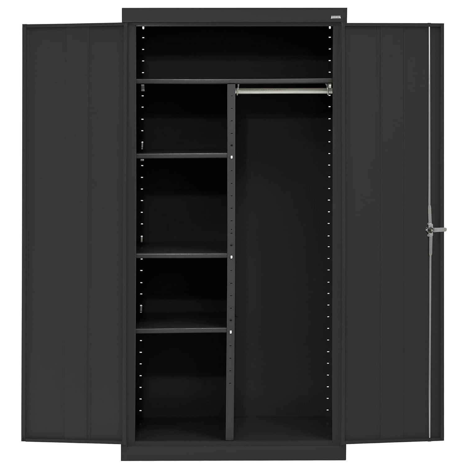 Transitional Black Steel Full-Height Combination Wardrobe Cabinet