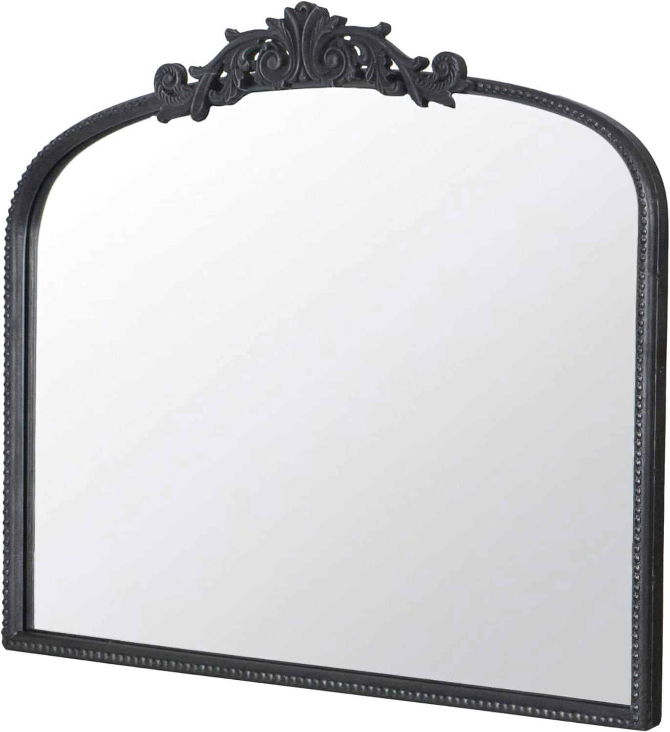 Baroque Inspired Black Wood Frame Rectangular Mirror 40"x31"