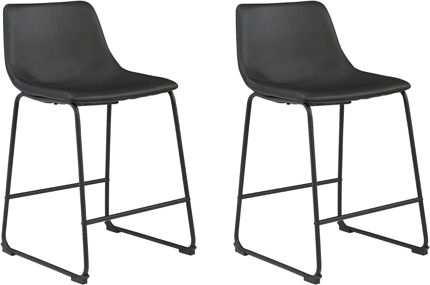 Transitional Black Leather Counter Stool with Metal Base