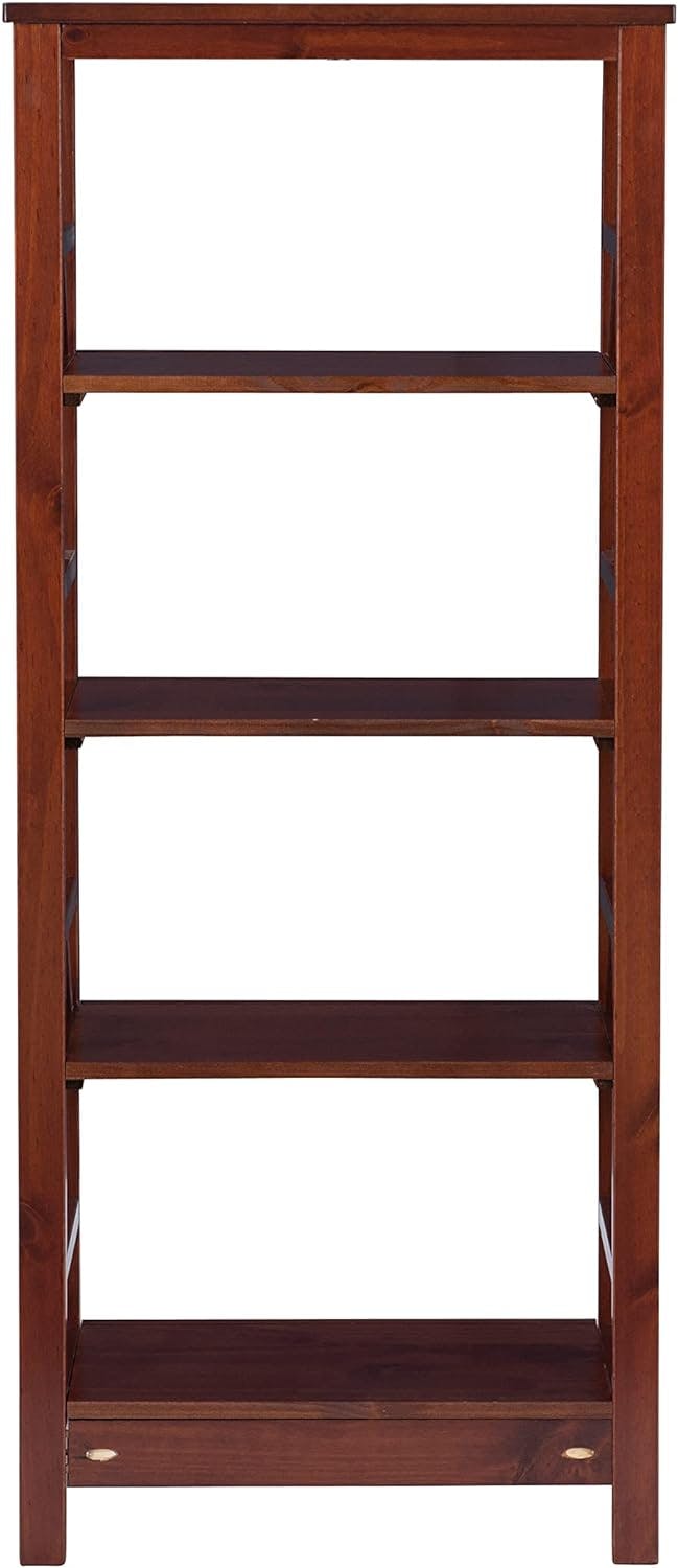 Antique Tobacco Brown 54'' Solid Pine Wood 4-Shelf Bookcase