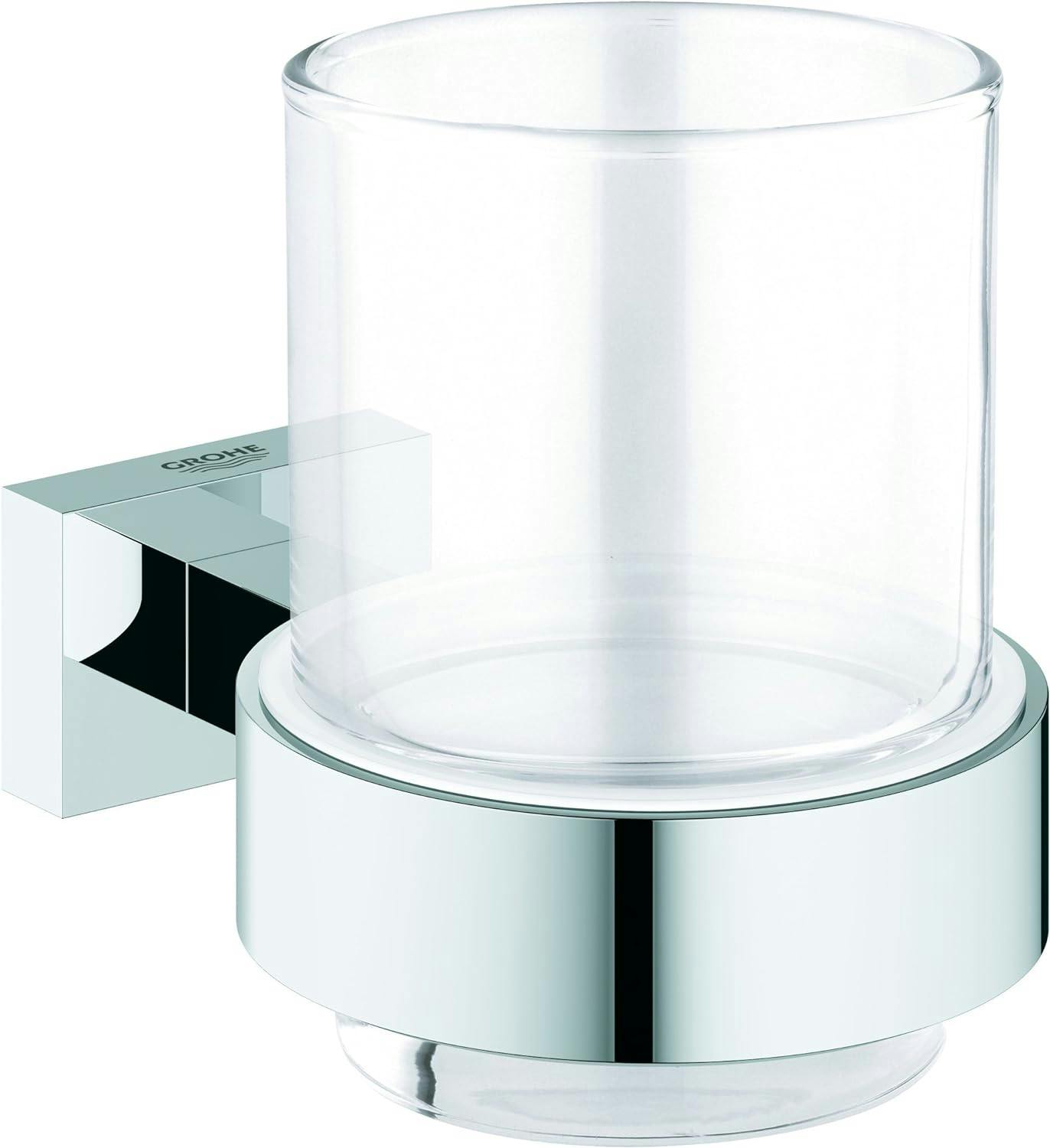 Modern Chrome Wall-Mounted Toothbrush Holder with Glass