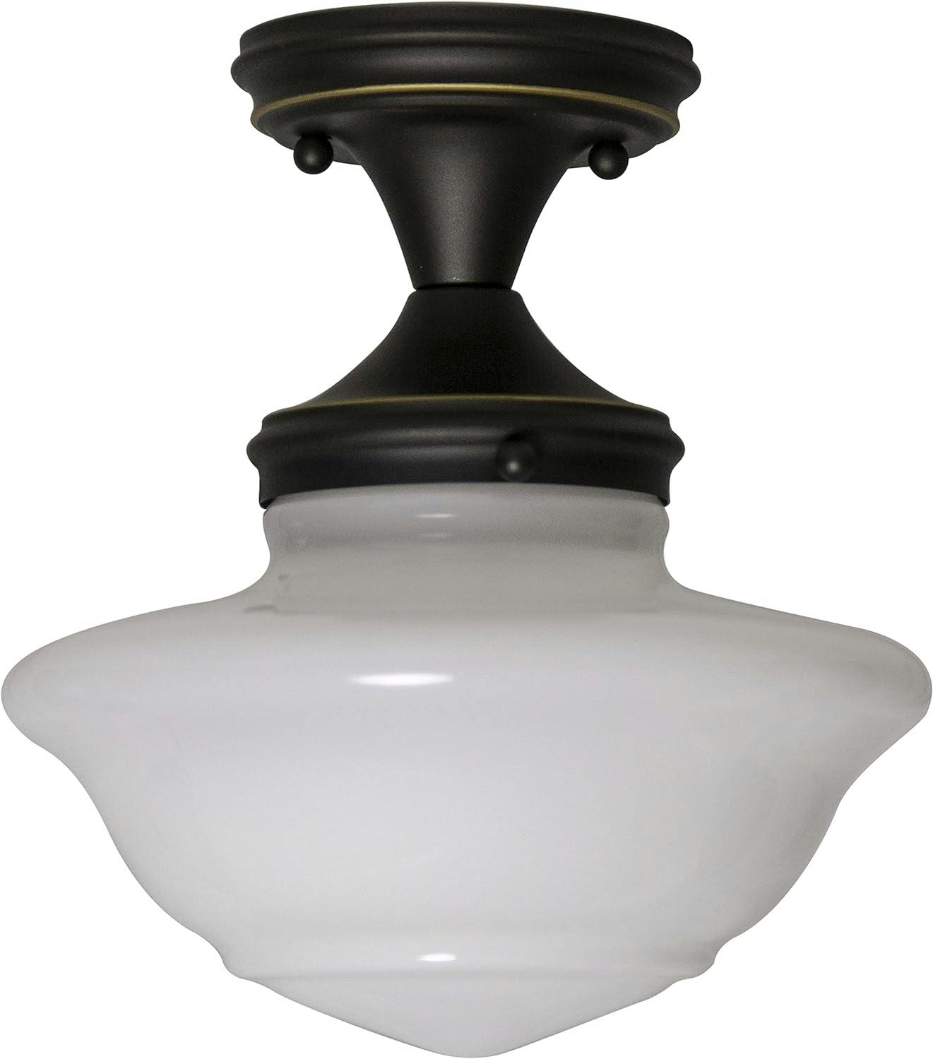 Vintage Globe Schoolhouse Ceiling Light in Oil Rubbed Bronze with White Glass Shade