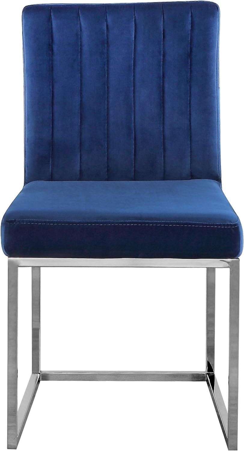 Elegant Navy Velvet Upholstered Side Chair with Chrome Base