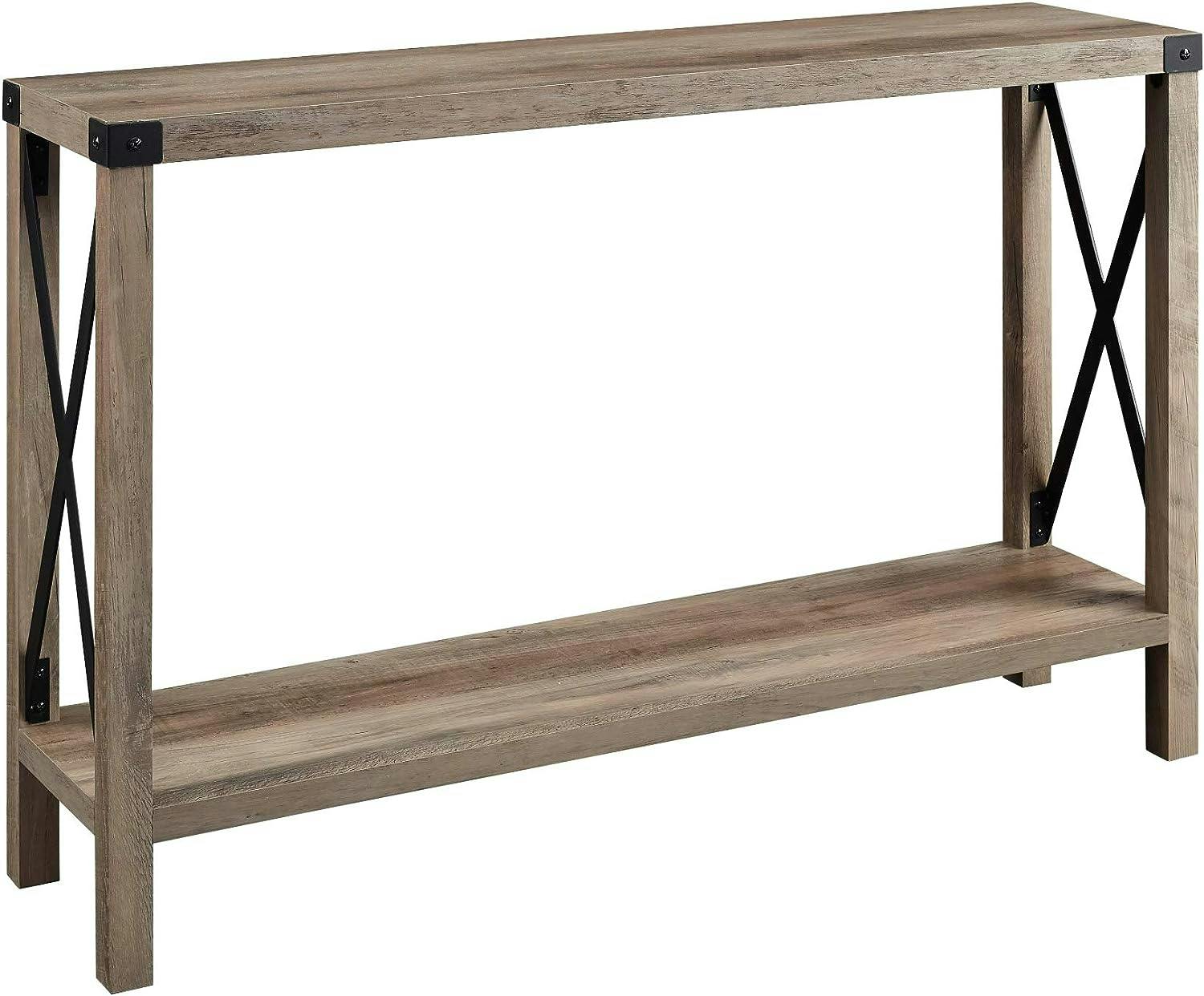 Farmhouse Black Wood & Metal Console Table with Storage Shelf