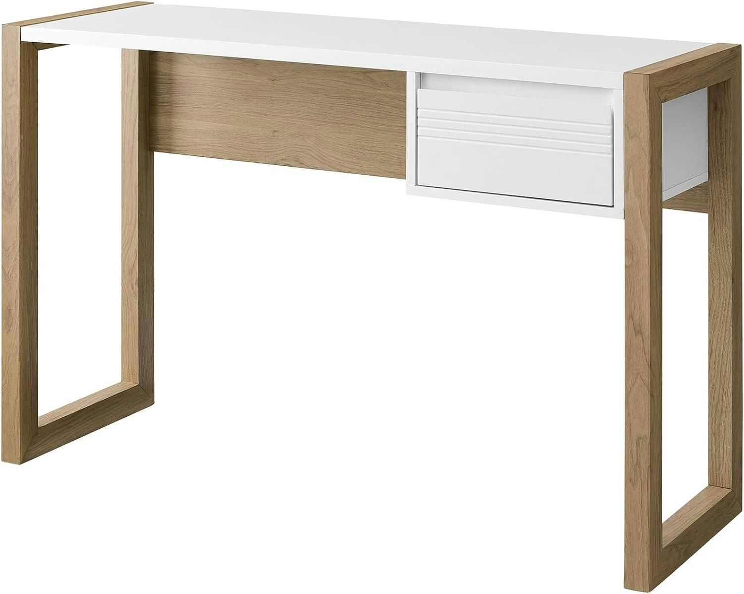 Ashton 46" English Oak and Solid White Modern Writing Desk with Drawer